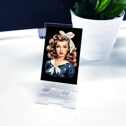 Vintage Pinup Girl - Navy - Phone holder - Acrylic