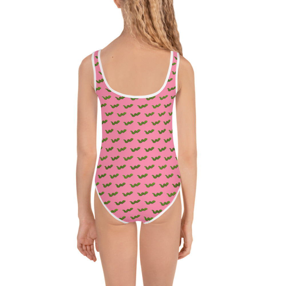 Green Snake - Kids Swimsuit Pink